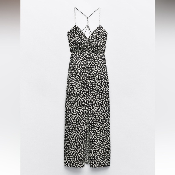 New ZARA Linen Blend Floral Print Midi Dress - Picture 4 of 6